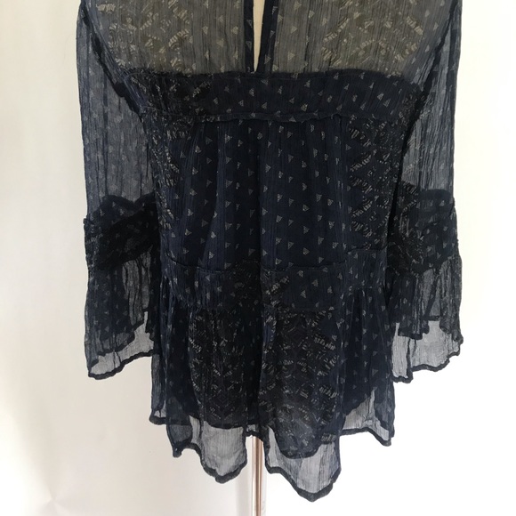 Lucky Brand Navy Print Boho Blouse, Size Small - Picture 3 of 5